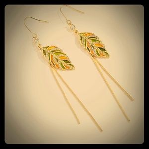 assel leaf elegant long pendant enamel unique